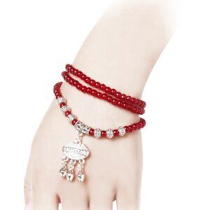 Retro Red Agate Beaded Bracelet – Deep Red Stretch Jewelry